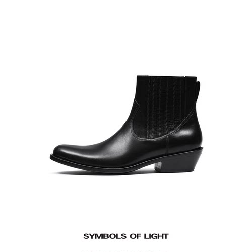 SYMBOLS OF LIGHT小牛皮复古西部靴简约男女短靴经典优雅切尔西靴