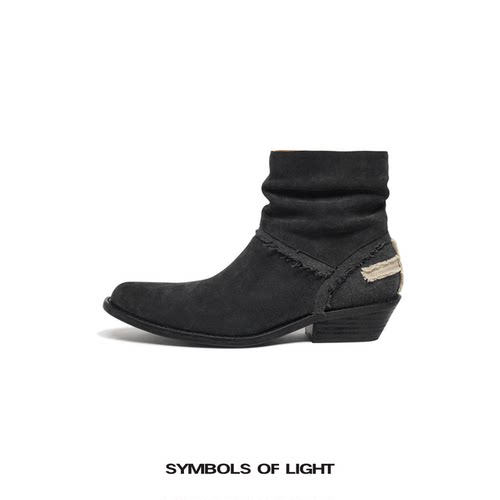 SYMBOLS OF LIGHT 十字徽切尔西靴 手工磨面真皮时装褶皱休闲短靴