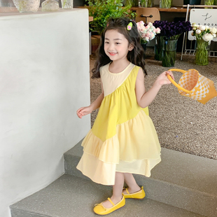 米素童装2025夏季新款无袖拼接儿童甜美连衣裙女童洋气舒适主裙