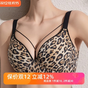豹纹野性感文胸罩薄款 光面三排扣软钢圈防下垂防滑溜肩带无痕内衣