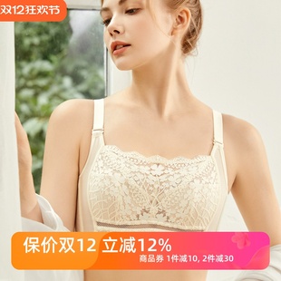 防走光抹胸式 内衣少女白色大胸显小防下垂收副乳全罩杯文胸薄棉款