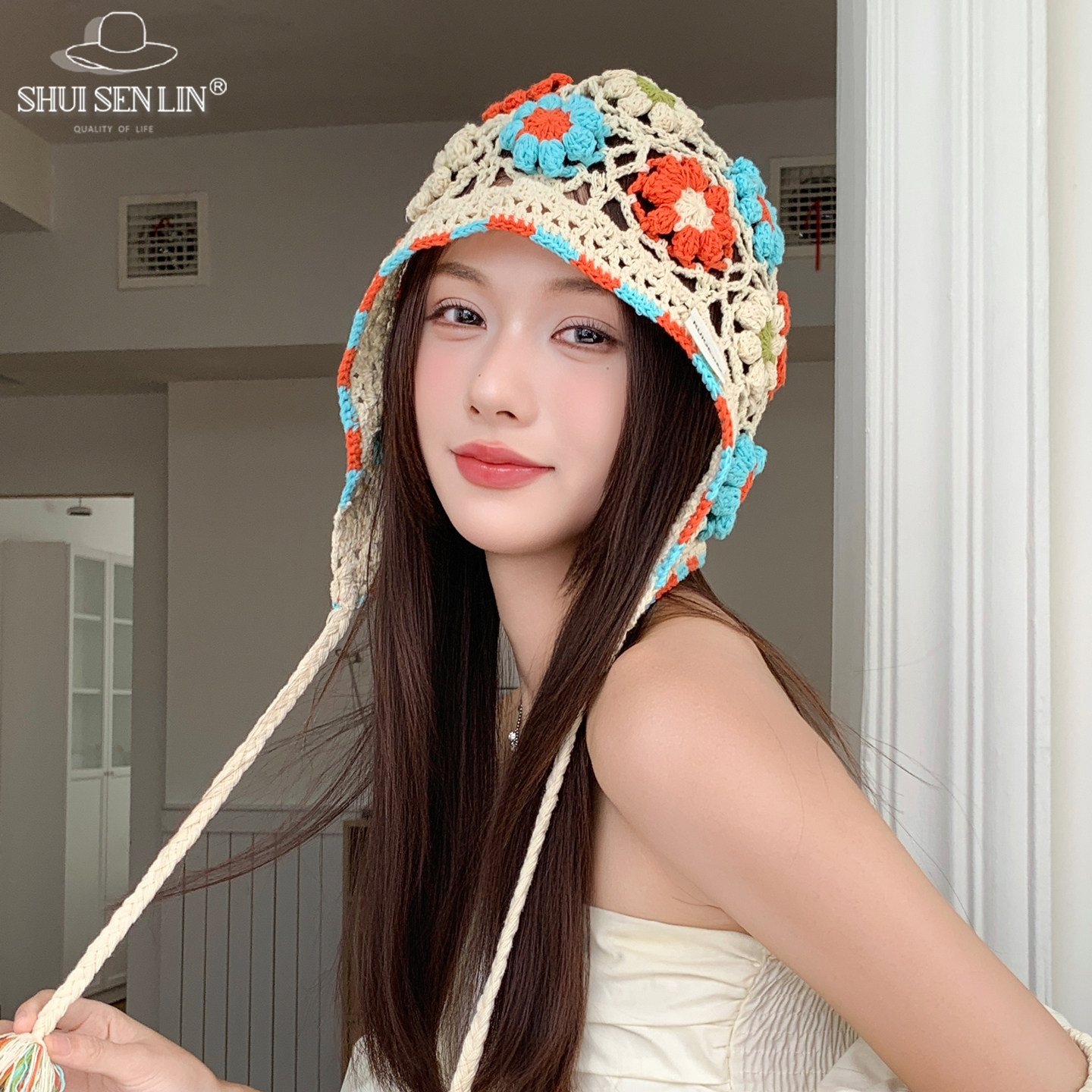 波西米亚手工钩花镂空包头帽女春夏薄款透气显脸小流苏套头毛线帽,服饰配件/皮带/帽子/围巾,帽子,淘宝优惠券,粉丝福利购,淘宝优惠卷