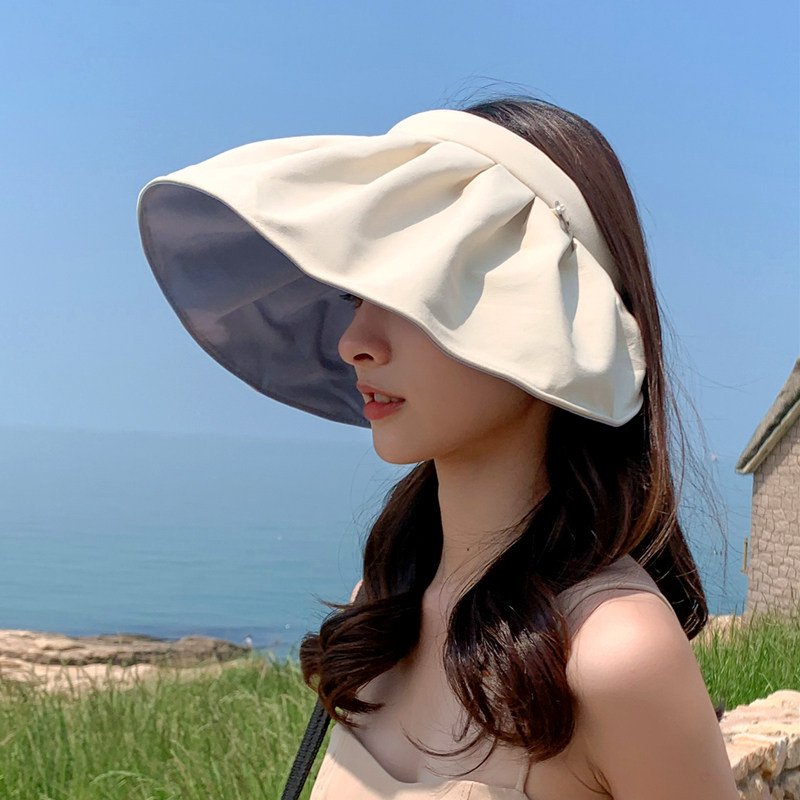 帽子女夏季空顶遮阳帽遮脸防紫外线太阳帽骑车发箍贝壳uv防晒帽潮