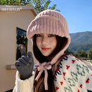 氛围感韩系ins粉色针织毛线帽子女秋冬保暖护耳飞行帽可爱雷锋帽