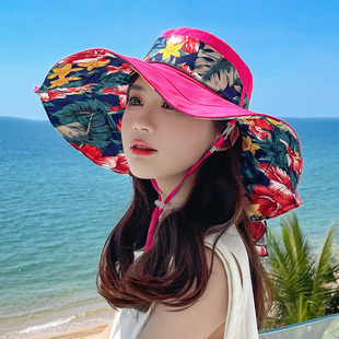海邊度假遮陽帽子女大檐帽折疊沙灘帽雙面防紫外線夏天海邊太陽帽