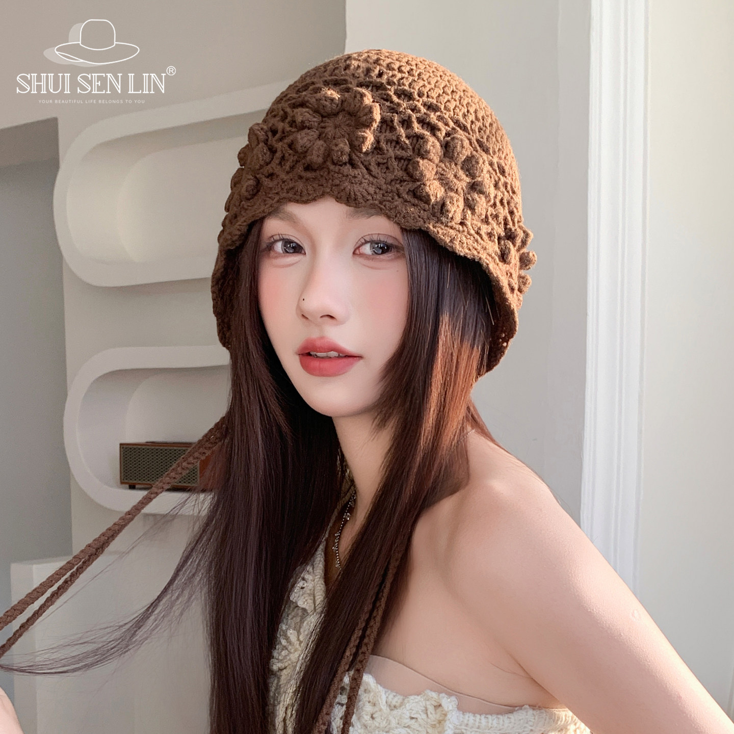 2025新款甜美手工钩花流苏套头帽女秋冬出游高级感百搭保暖针织帽,服饰配件/皮带/帽子/围巾,帽子,淘宝优惠券,粉丝福利购,淘宝优惠卷