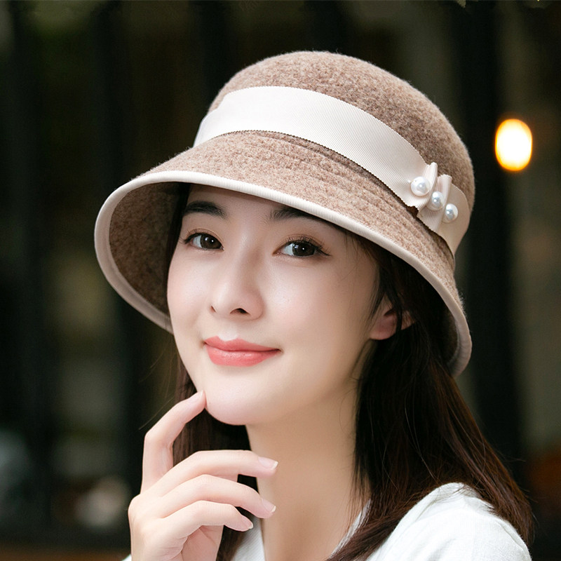 羊毛呢帽子女秋冬季韩版卷边盆帽休闲渔夫帽保暖礼帽中老年妈妈帽