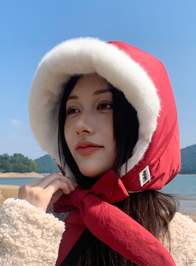 加绒加厚红色女韩版护耳保暖雷锋帽冬季骑车户外滑雪飞行帽百搭潮