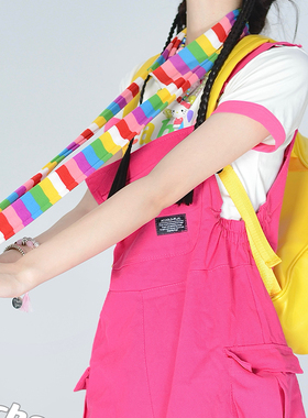 辣妹凹造型围脖多巴胺彩虹条纹围巾y2k少女装饰亚文化朋克原宿潮