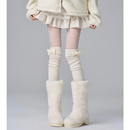 洛丽塔蝴蝶结配靴堆堆袜女长筒过膝袜白色春秋棉冬雪地jk少女长袜
