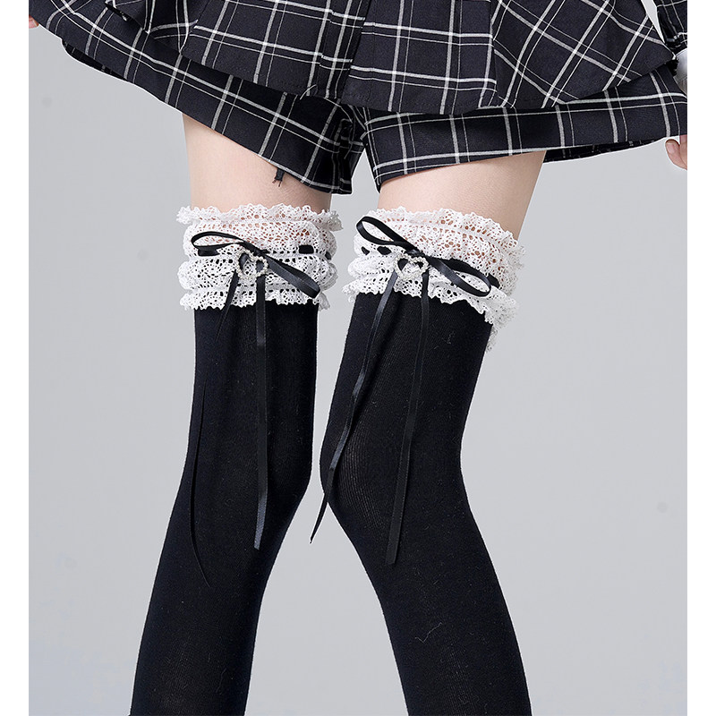 Lolita女水钻量产型蝴蝶结爱心过膝中筒袜洛丽塔甜美蕾丝花边袜女,女士内衣/男士内衣/家居服,长筒袜,淘宝优惠券,粉丝福利购,淘宝优惠卷