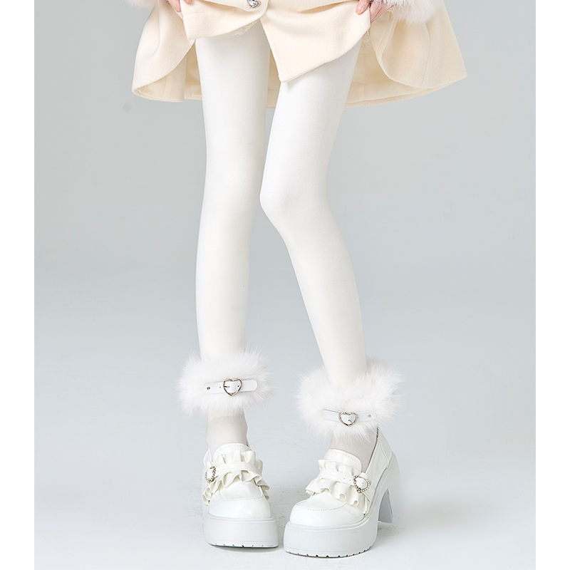 加绒加厚爱心白色连裤袜