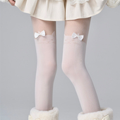lolita纯欲小猫连裤 白丝袜秋冬蝴蝶结甜美袜子薄拼接雪地打底裤 女