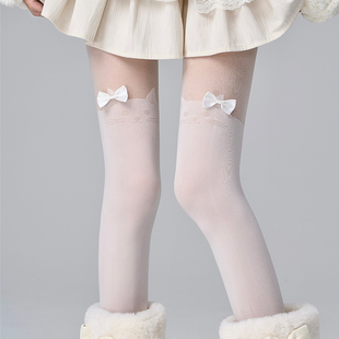 lolita纯欲小猫连裤白丝袜秋冬蝴蝶结甜美袜子薄拼接雪地打底裤女