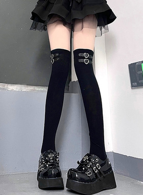 爱心皮扣堆堆长袜辣妹甜酷春夏jk黑色压力显瘦学生高筒过膝袜棉秋