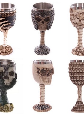 外贸原单Skull goblet 骷髅头立体高脚 鬼手 不锈钢红酒杯烈酒杯