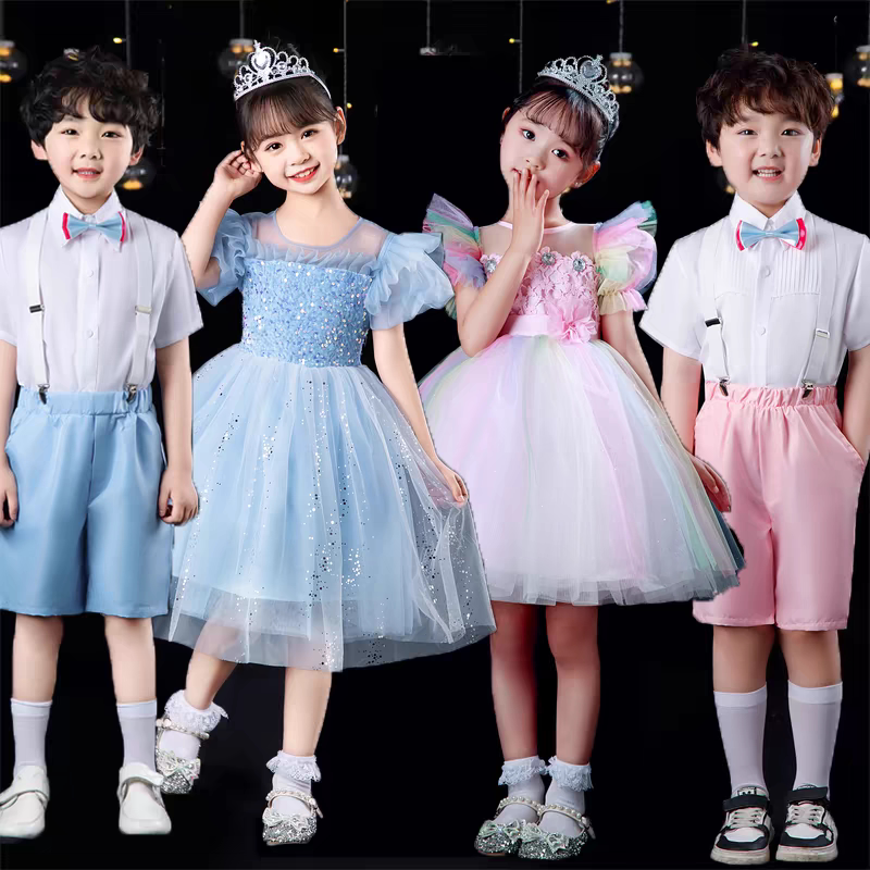 国庆儿童合唱演出服女童舞蹈蓬蓬纱裙小学生诗歌朗诵表演服公主裙