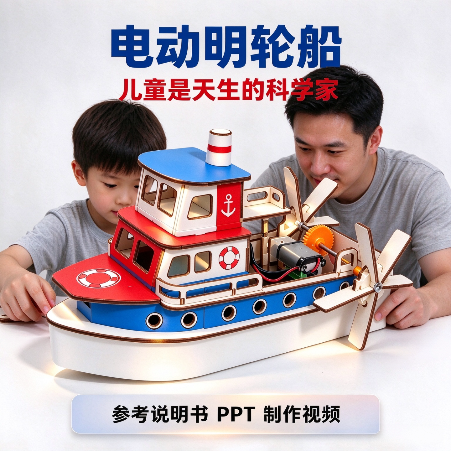 电动明轮船儿童科技制作