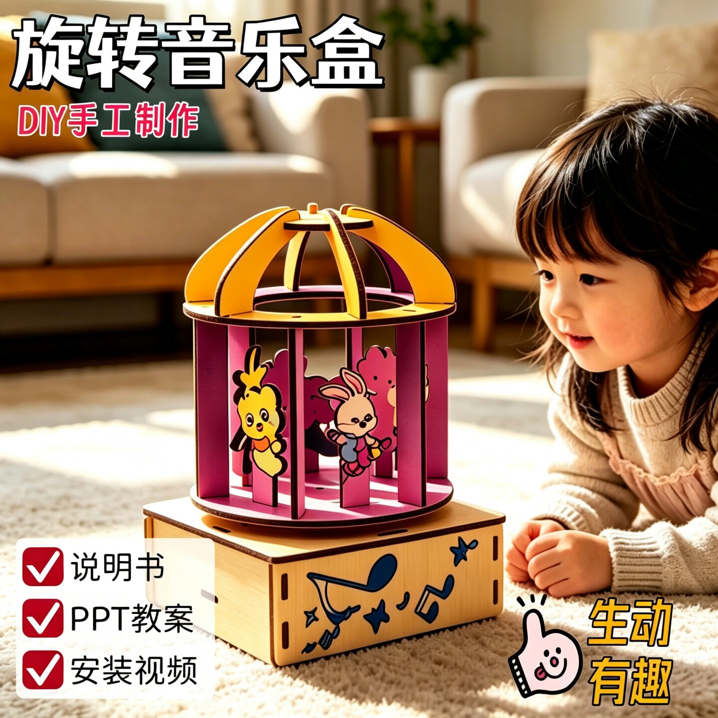 小学生DIY旋转木马音乐盒实验