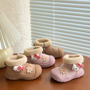 韩版 保暖儿童猫咪卡通雪地靴男女童防踢机能棉靴 宝宝加绒短靴冬季