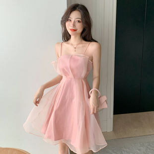 超仙美高腰公主蓬蓬裙2020夏季新款CHIC抹胸性感欧根纱吊带连衣裙