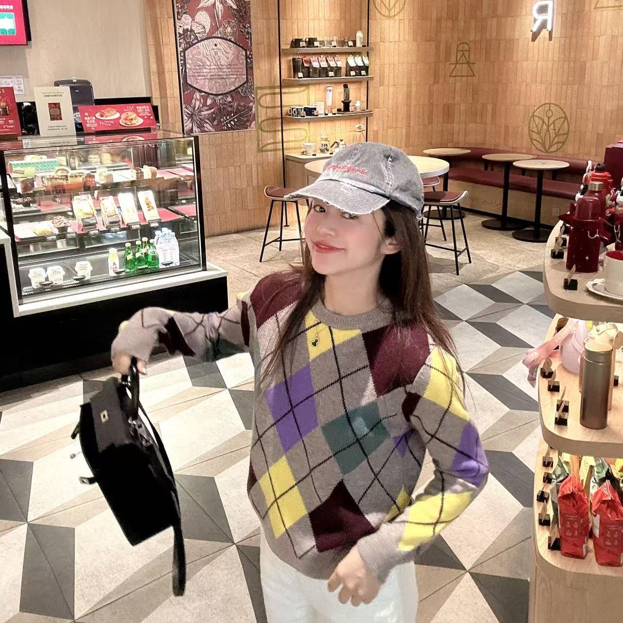 YTTRIUM LIN暖冬绒菱菱形格时尚百搭针织衫（不能机洗甩干）51687