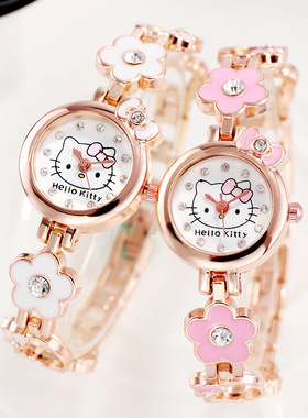 KT猫儿童手表卡通可爱小表盘手链表腕表女孩小学生粉色抓机石英表