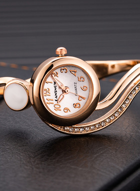 时尚镶钻手镯手表女合金表带小表盘细手腕时装表女士指针石英腕表