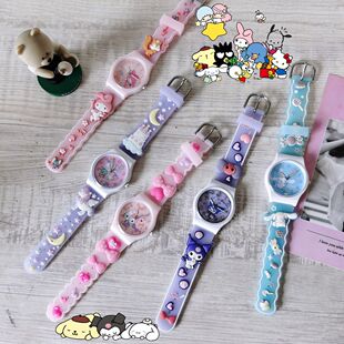 儿童卡通手表学生腕表库洛米玉桂狗3D硅胶软表带可爱果冻色石英表