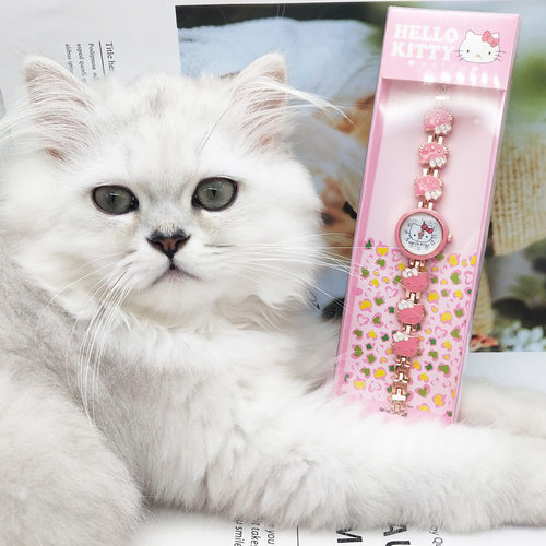 凯蒂猫儿童粉色金属镶钻动漫手表