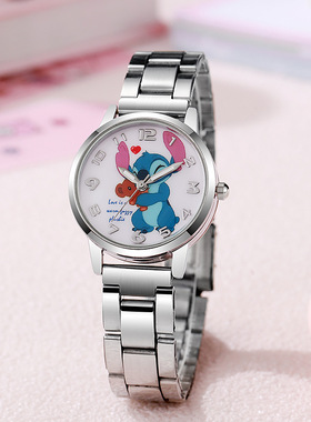 儿童手表男孩女孩卡通学生史迪仔stich 钢带腕表小众创意送调带器