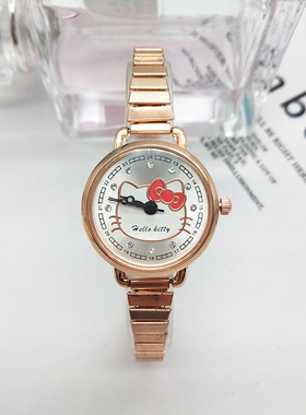 凯蒂猫女表 Hello Kitty女生公主学生腕表细弹簧表带金色防水手表