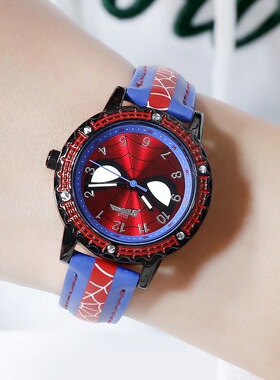 蜘蛛侠儿童学生手表漫威复仇者联盟动漫卡通男孩皮表带防水石英表