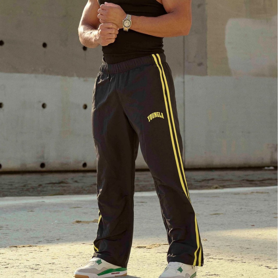 YOUNGLA男士双条拼接印花运动裤