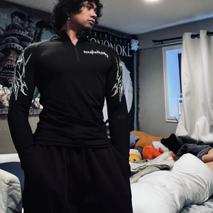 Breathedivinity毒液飞镖美式健身男半拉链训练修身速干长袖新款