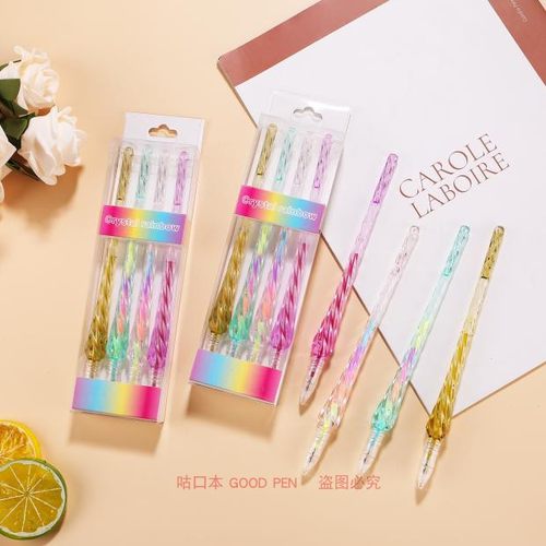 4支塑料彩色中性笔闪光书写插套