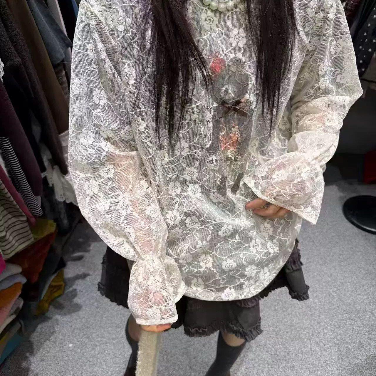 欧货南油洋气小衫减龄卡通蕾丝叠穿宽松长袖T恤上衣时尚大码假两