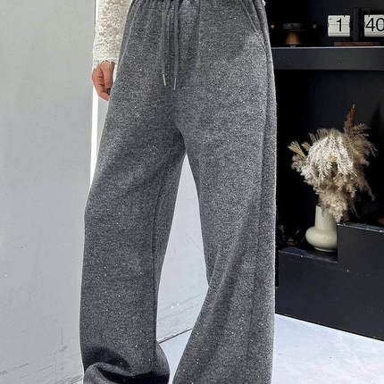 欧货加厚加绒重工亮片灰色宽松阔腿裤休闲裤卫裤显瘦百搭大码时尚