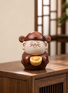 实木财神爷摆件招财进宝桌面装饰品办公室桌面摆件创意礼品送礼物