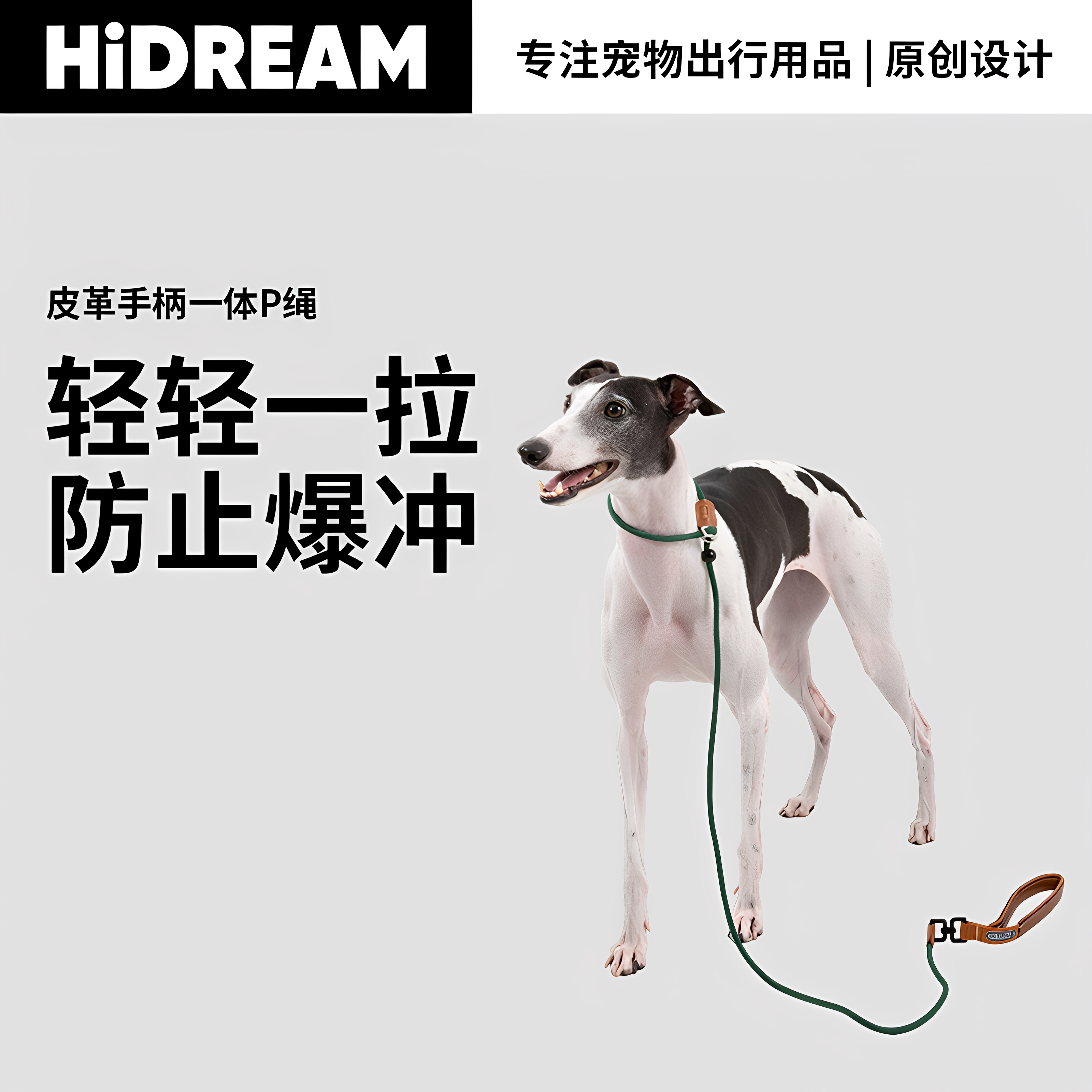 HiDREAM狗狗牵引绳防爆冲一体P绳大型犬遛狗绳攀岩级尼龙绳P链