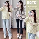 宽松条纹百搭显瘦休闲秋装 孕妇装 韩版 上衣2025新款 T恤女 春秋长袖