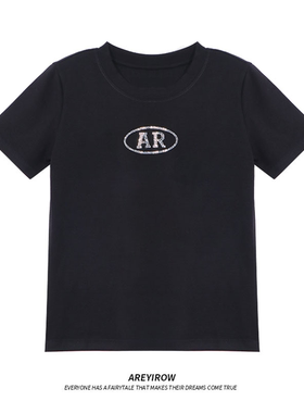 【Wang.小宁】AR胸前字母烫钻圆领显瘦短袖T恤 A8H175DT232