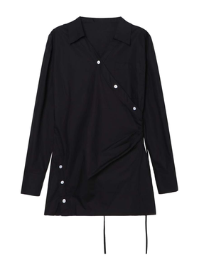 AR 时尚百搭显瘦不规则扣子长袖T恤C04457CS243