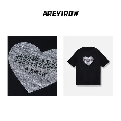 【Wang.小宁】AR爱心彩钻字母直筒简约圆领T恤 AQ2005DT241