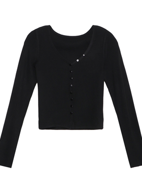 【Wang.小宁】AR设计款V领单排扣短款长袖T恤C1L085CT251