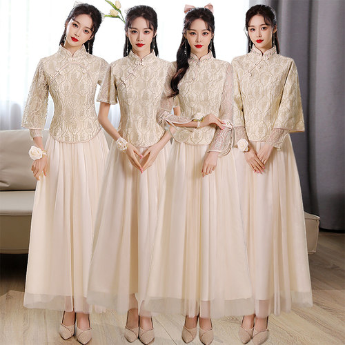 中式伴娘服秋季2025新款复古中国风立领气质伴娘团姐妹裙显瘦礼服