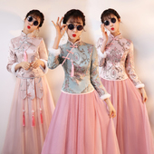 中国风伴娘团姐妹裙加厚高级旗袍中式 加绒伴娘服2025冬季 新款 礼服