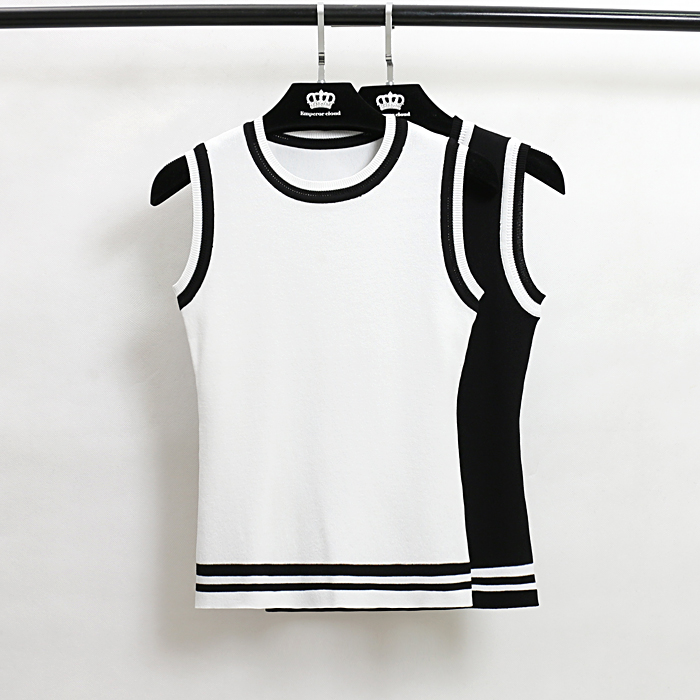 2025夏季新款条纹拼色冰丝针织背心女外穿内搭修身无袖打底衫上衣