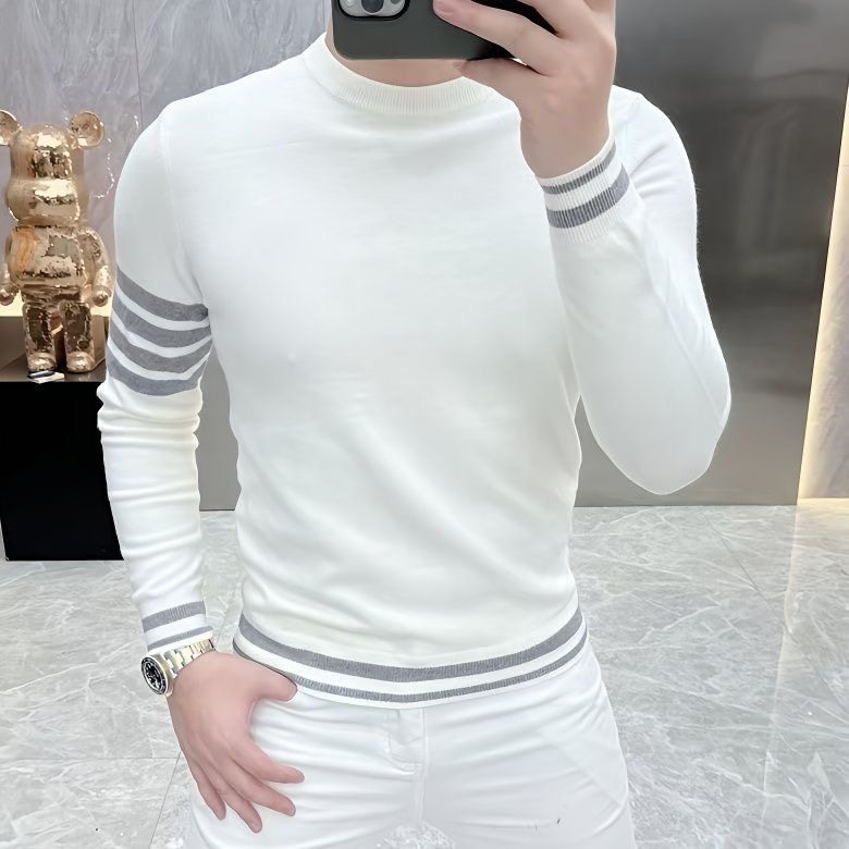 冬季轻奢条纹撞色圆领男士t恤长袖百搭潮流时尚休闲帅气修身卫衣,男装,卫衣,淘宝优惠券,粉丝福利购,淘宝优惠卷