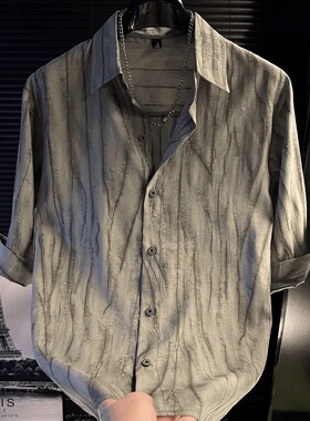 美式复古2026夏季高级新款休闲百搭潮流薄款透气男士痞帅衬衫衬衣